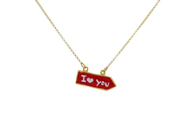 Collana con cartello stradale con scritta I love you